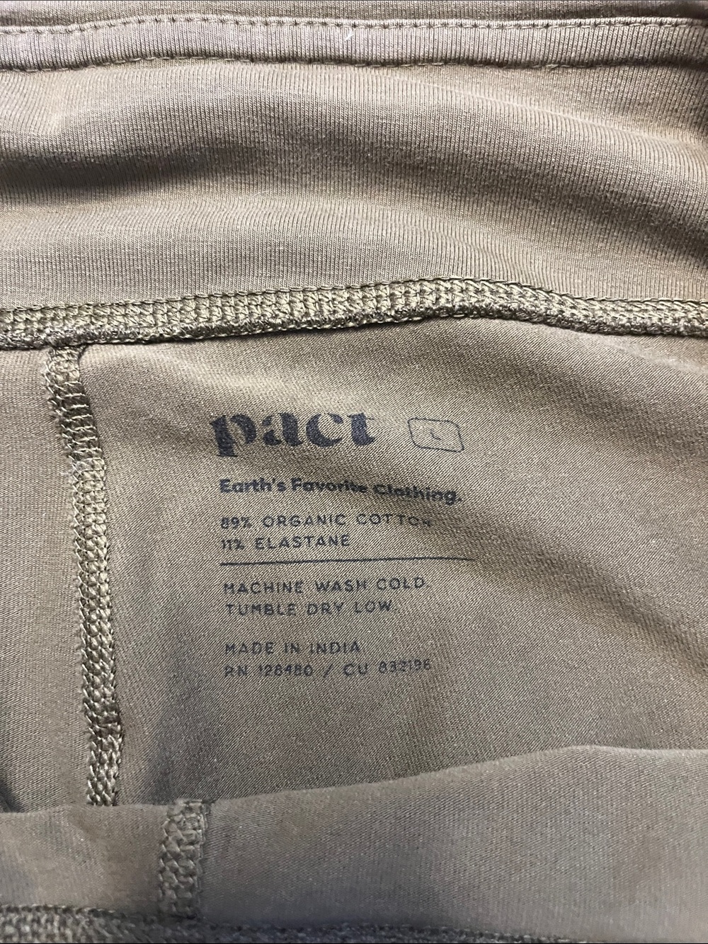 Pact Organic Cotton Leggings Olive Green Size L - Picture 5 of 7